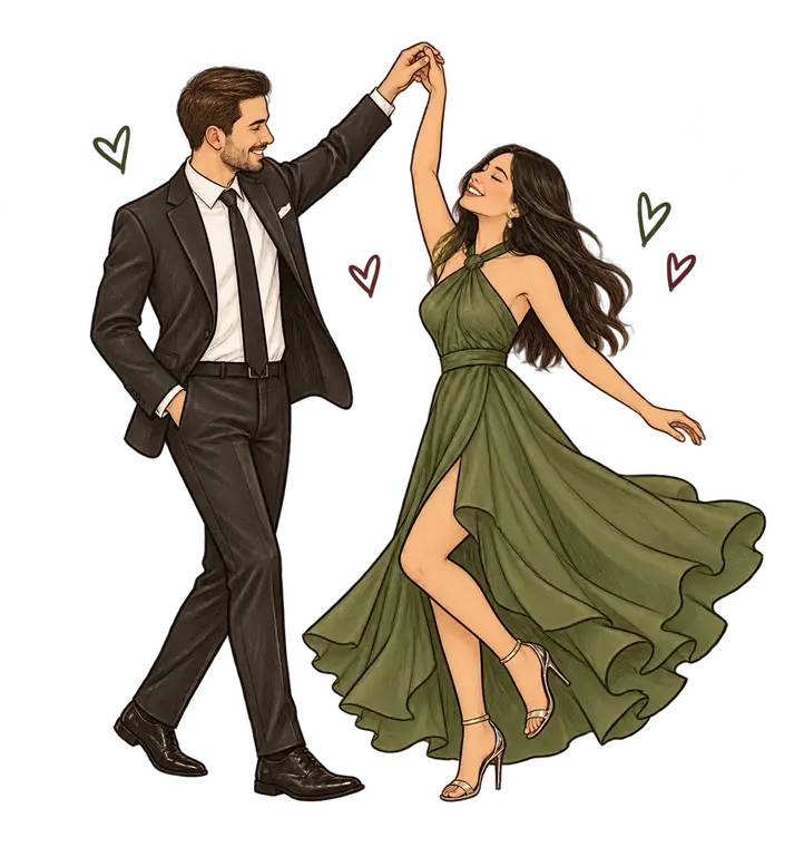 Ilustración de Gabriel y Vanessa bailando
